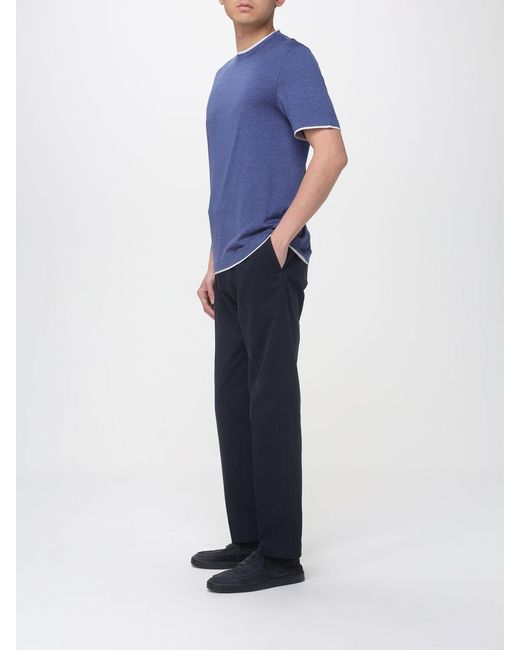 Brunello Cucinelli Blue Cotton And Silk T-Shirt for men
