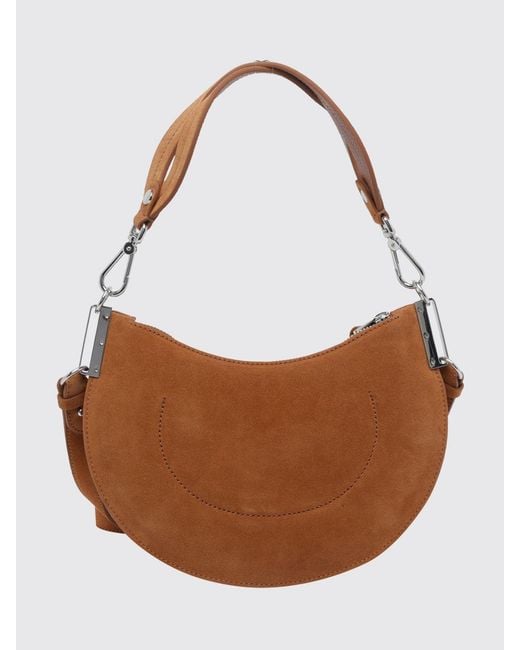 Coccinelle Brown Small Sunup Suede Leather Hobo Bag With Lettering Logo