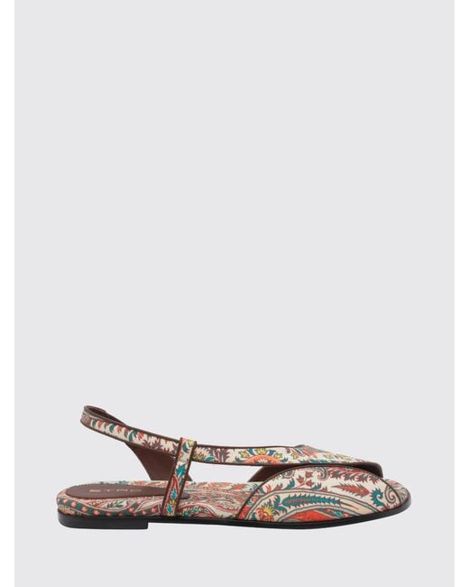 Etro White Paisley Print Twill Sandals