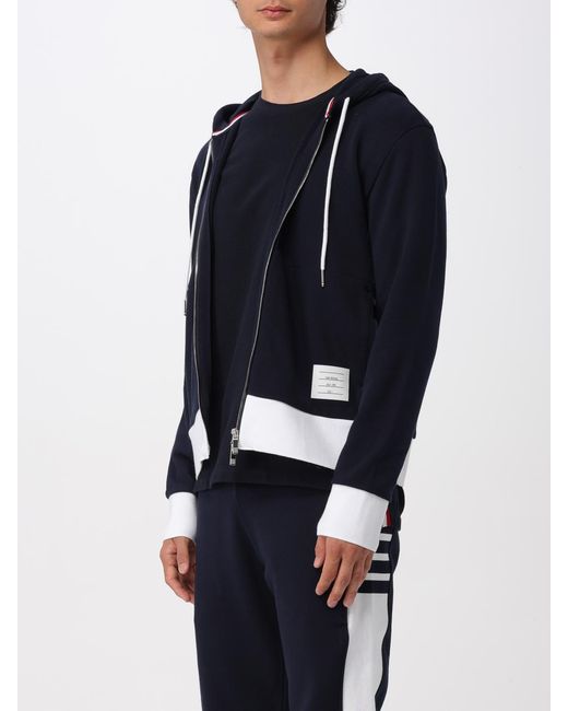 Thom Browne Blue Colourblock Loopback Hooded Sweater for men