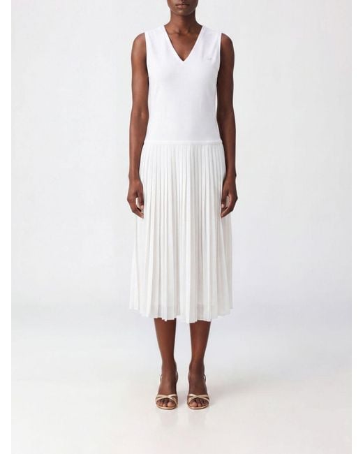 Lacoste White Pleated Crepe Midi Dress