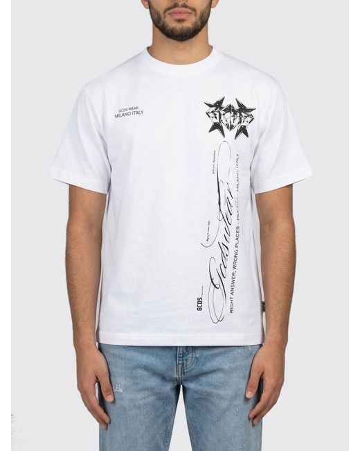 Gcds White Printed Cotton T-Shirt for men