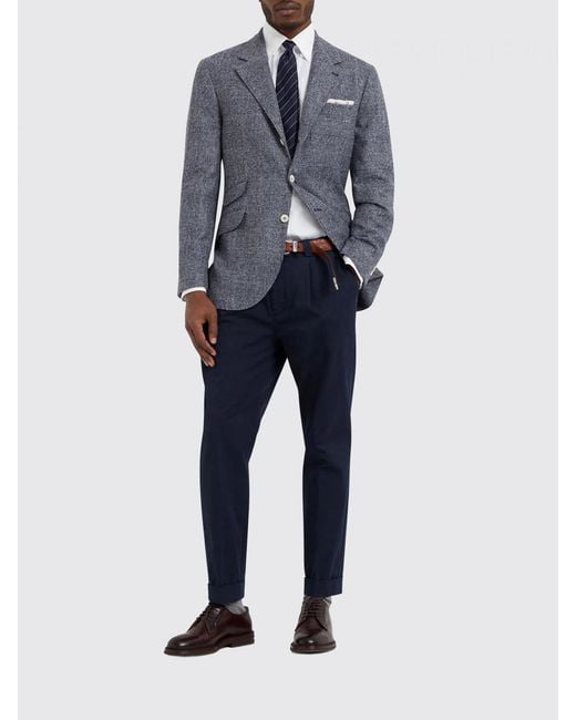 Brunello Cucinelli Blue Stretch Cotton Chino Pants for men