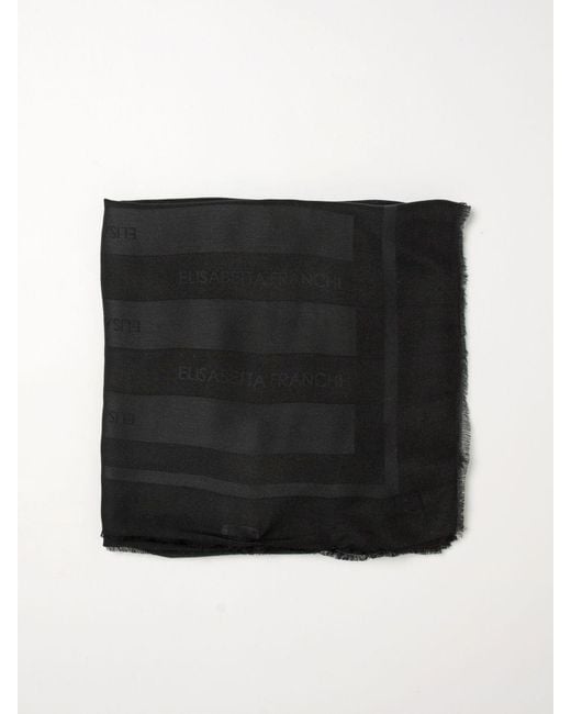 Elisabetta Franchi Black Viscose Blend Scarf With Jacquard Logo