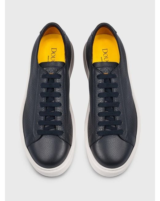 Doucal's Blue Tumbled Leather Sneakers for men