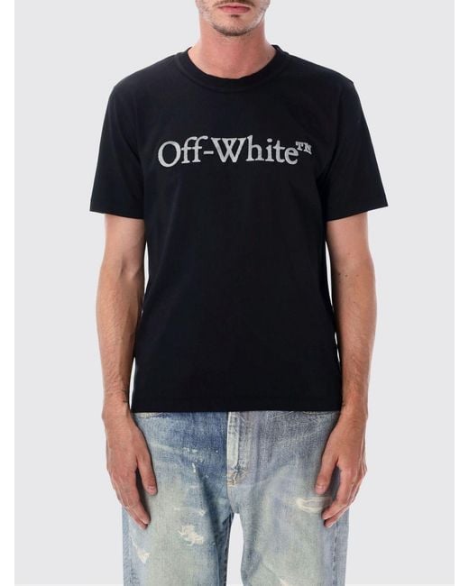 Off-White c/o Virgil Abloh Black Short-Sleeved Cotton T-Shirt With Contrasting Logo Print for men