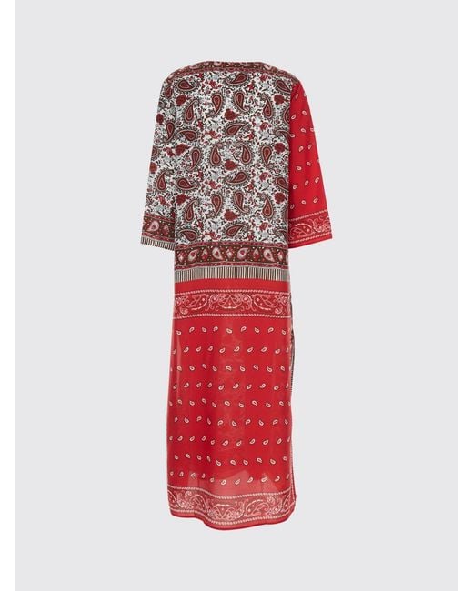 P.A.R.O.S.H. Red Paisley Print Silk Midi Tunic P.A.R.O.S.H. With V-Neck