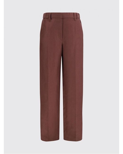 Brunello Cucinelli Brown Straight Linen Trousers With Nickel-Free Monili