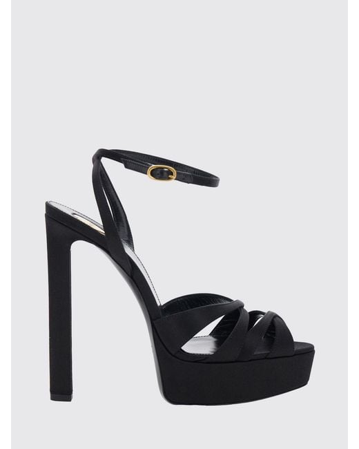 Saint Laurent Black Chandelle Satin Platform Sandals With High Square Heel