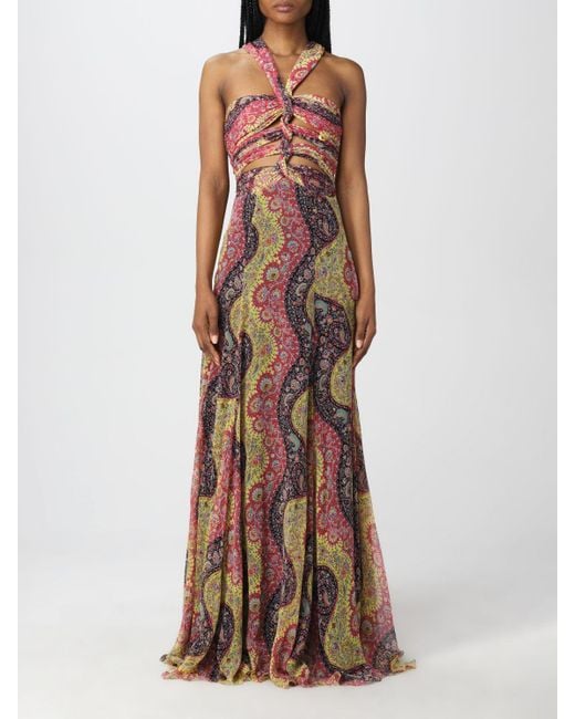 Etro Orange Silk Tulle Long Dress