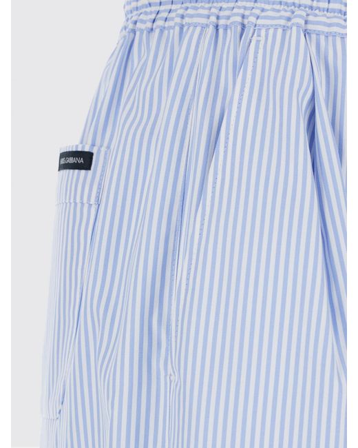 Dolce & Gabbana Blue Dolce &Amp Gabbana Striped Cotton Palazzo Trousers With Drawstring Waist