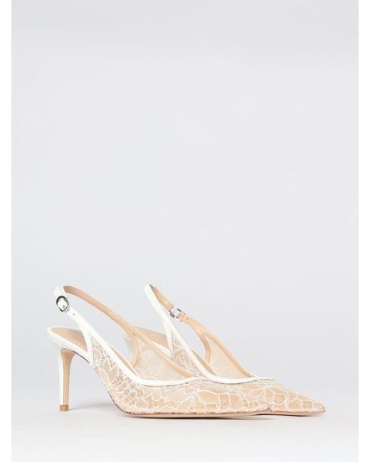 Stuart Weitzman White Lace Slingback Pumps With Mid Stiletto Heel