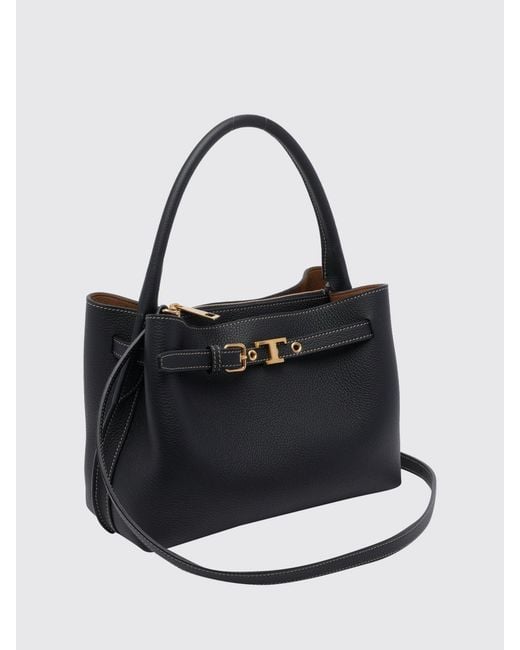 Tod's Black Small Grained Leather Shoulder Bag With T Timeless Logo