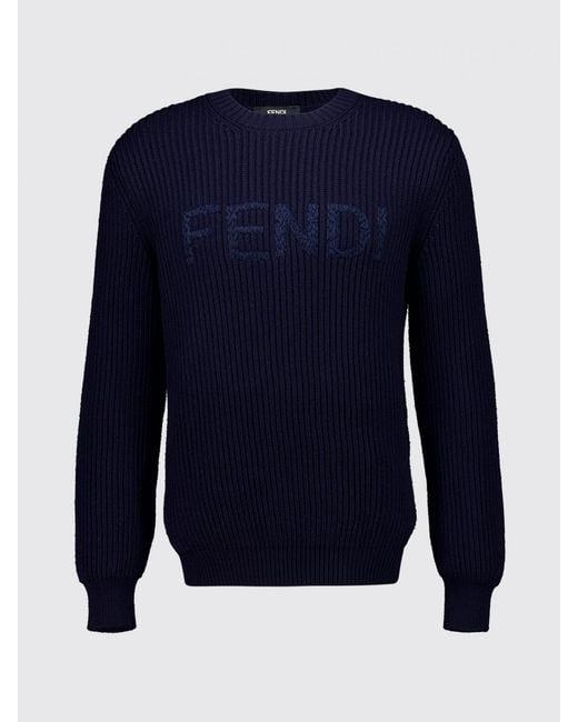 Fendi Blue Wool Crew Neck Pullover for men