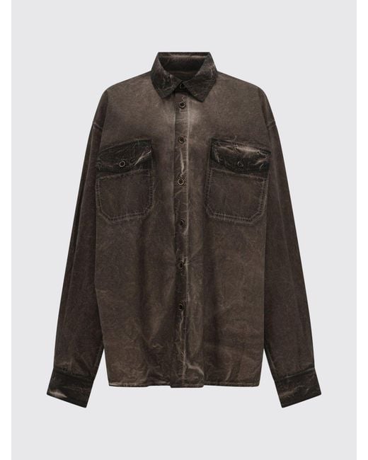 Uma Wang Brown Relaxed Fit Distressed-Effect Cotton Shirt With French Collar for men