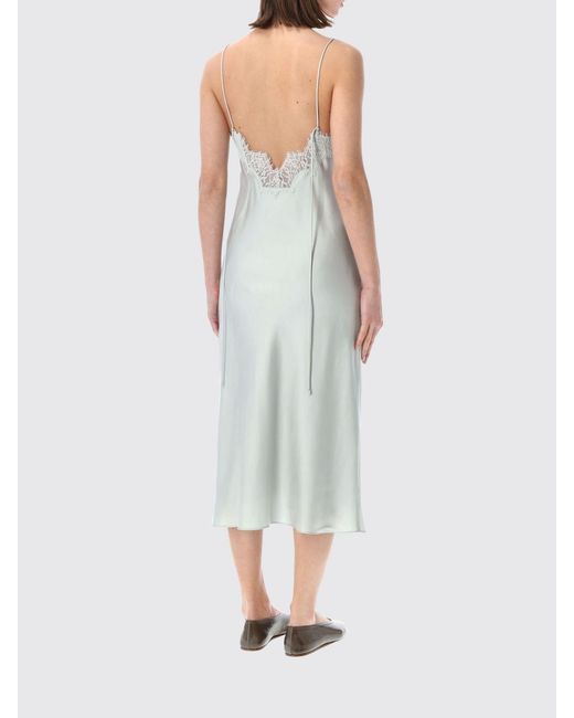 Rohe Green Silk Slip Dress With Lace Inserts