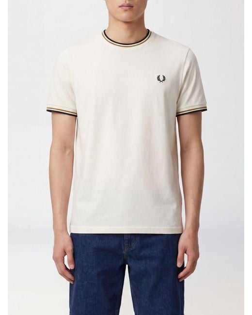 Fred Perry White Slim Fit Cotton T-Shirt With Contrast Trims And Embroidered Logo for men