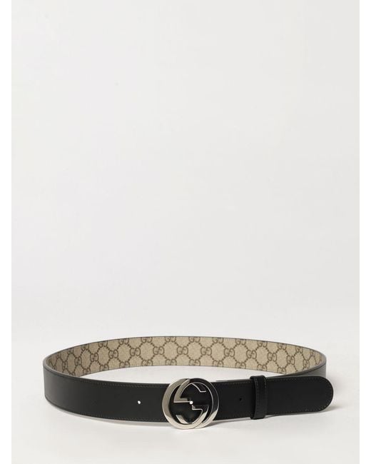 Gucci Natural Reversible Gg Supreme Canvas And Leather Belt With Monogram Buckle for men