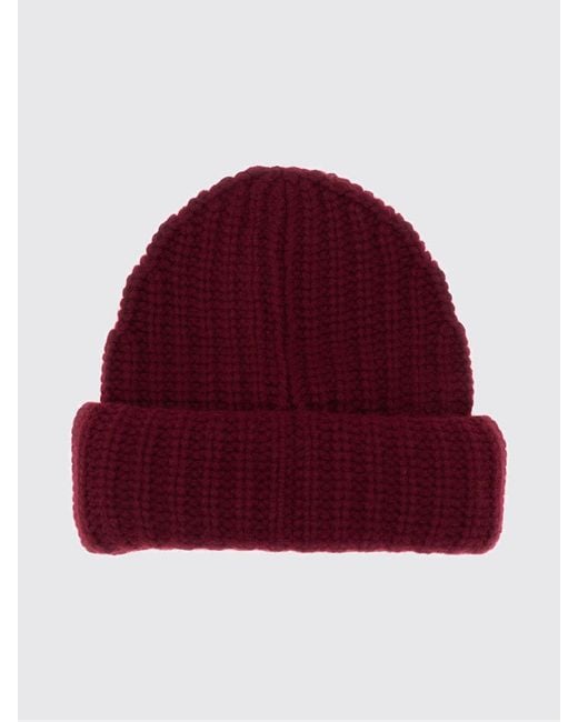 Lisa Yang Red Ribbed 100% Cashmere Beanie Hat With Turn-Up Cuff
