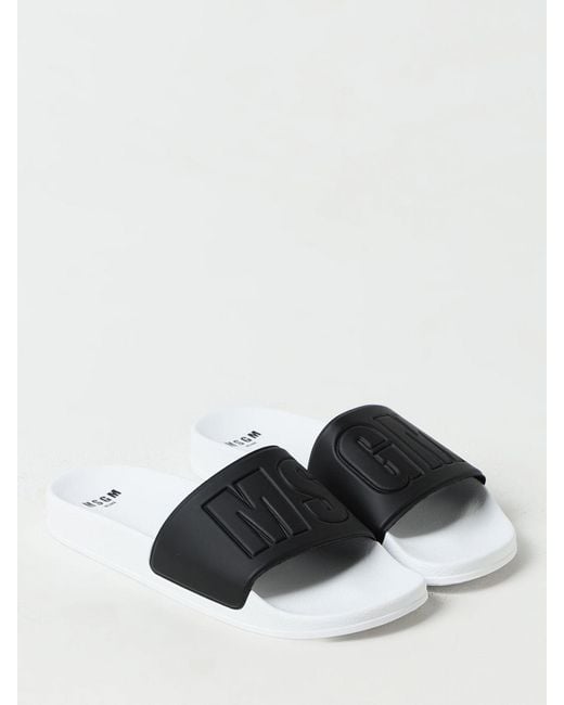 MSGM White Leather Slip-On Sandals for men