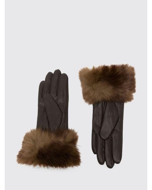 Apparis Brown Faux Leather Gloves With Faux Fur Details