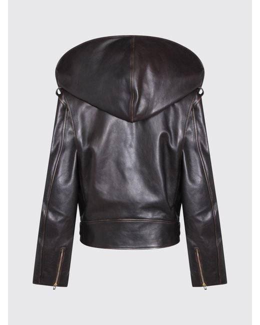 Alaïa Black Leather Hooded Jacket