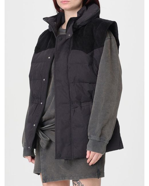 Isabel Marant Black Cotton And Technical Fabric Hooded Vest