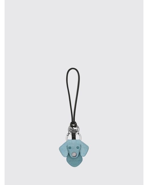 Longchamp Blue Dog Suede Leather Animal-Shaped Keychain With Ring