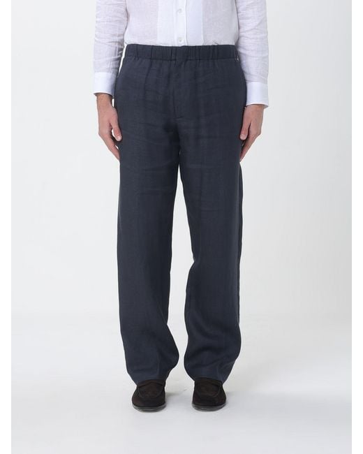 Lardini Blue Linen Wide-Leg Trousers for men