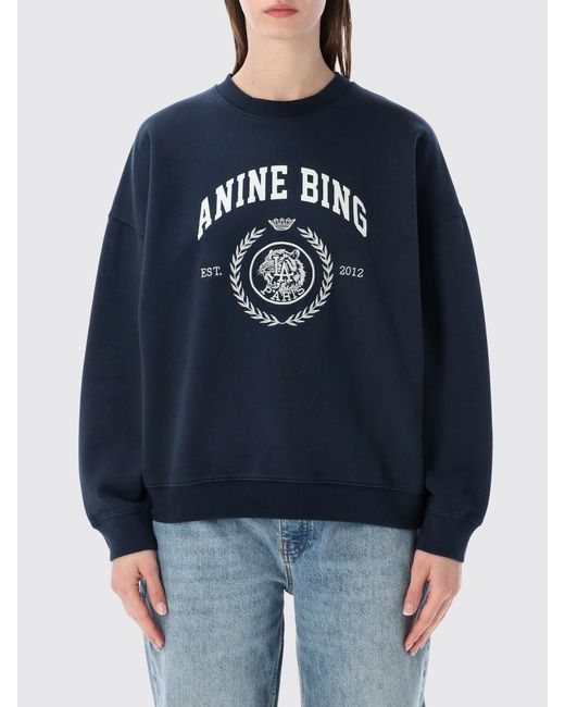 Anine Bing Blue Cotton Crewneck Sweatshirt With Logo