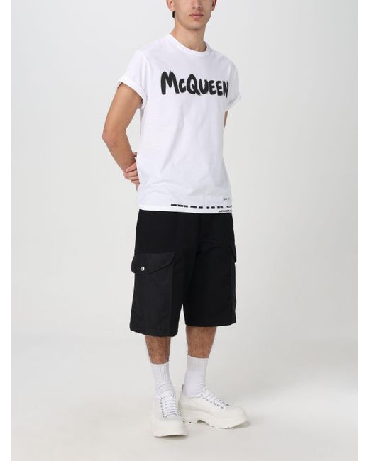 T-shirt con logo di Alexander McQueen in White da Uomo