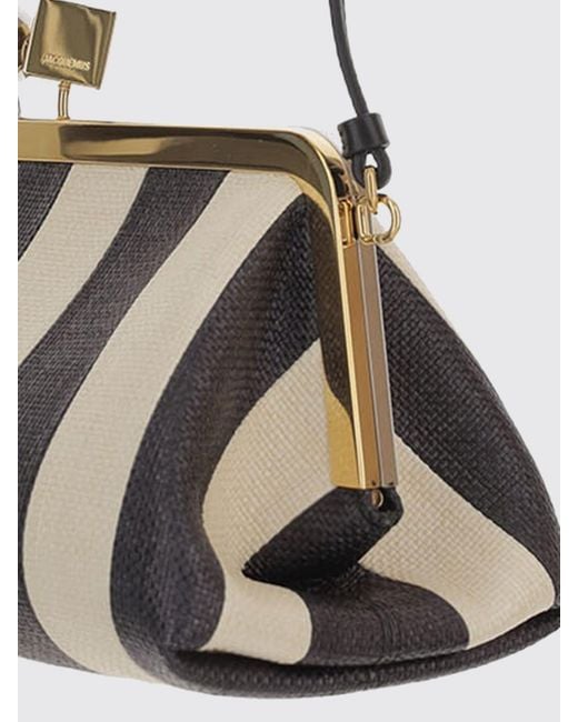 Jacquemus White Striped Raffia Berlingot Clutch
