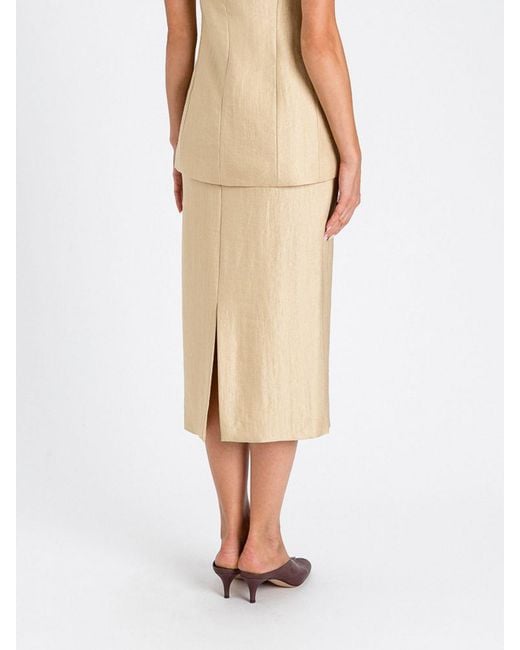 Twinset Natural High-Waisted Viscose Blend Midi Pencil Skirt With Back Slit