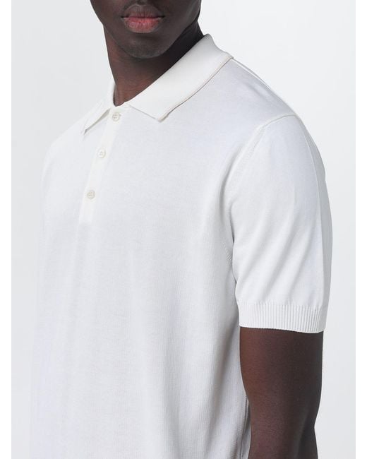 Canali White Cotton Knit Polo Shirt for men