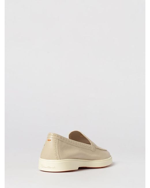 Santoni Natural Doucal's Hammered Leather Loafers With Stitching