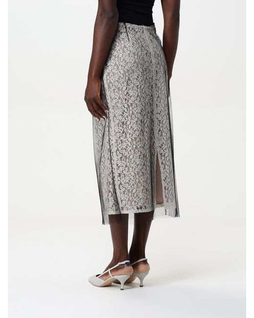Fendi Gray Lace Midi Skirt Tulle Lining
