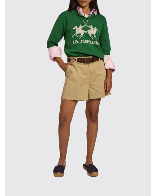 La Martina Green Cotton Knit Polo With Logo
