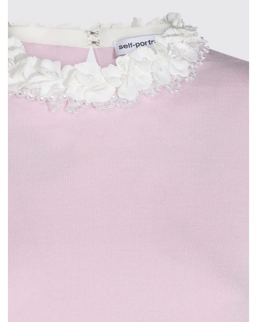 Jersey Slim Fit De Lana Bordada Con Cuello De Volantes Self-Portrait de color Pink