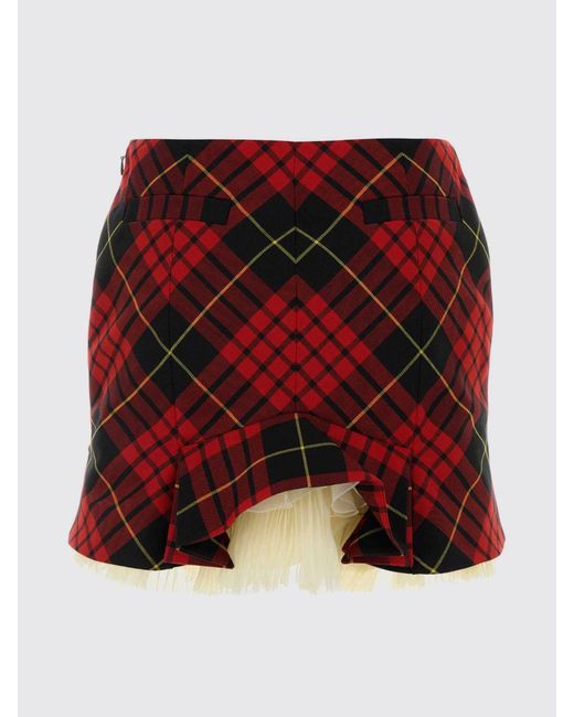 McQueen Red Tartan Wool Blend Mini Skirt