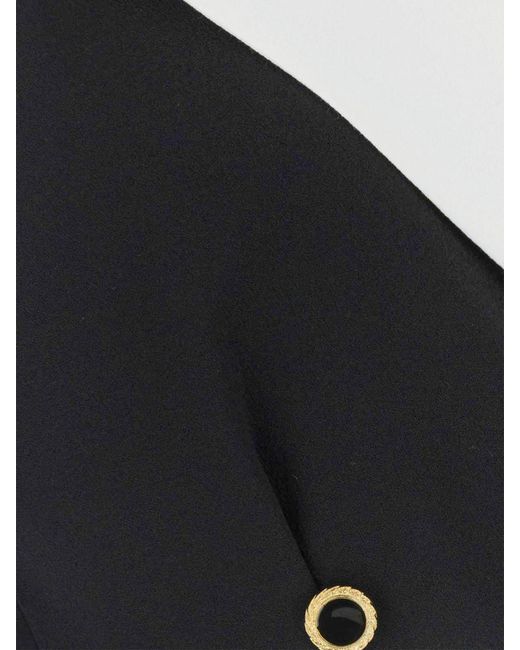 Alessandra Rich Blue Bicolor Double-Breasted Cropped Virgin Wool Blazer