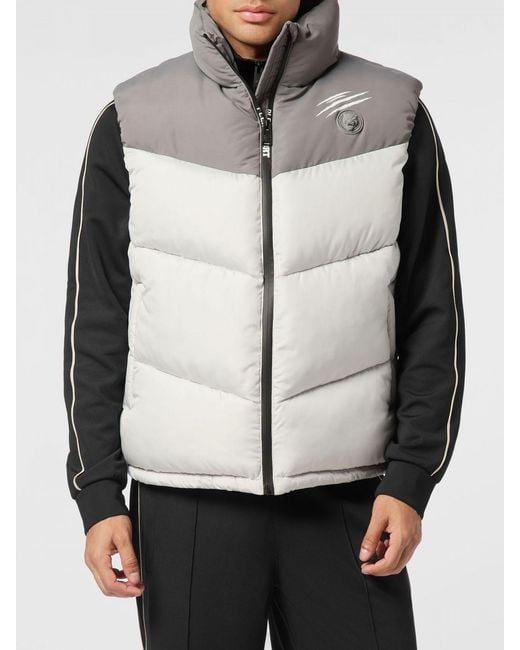 Philipp Plein Gray Logo Padded Nylon Vest for men