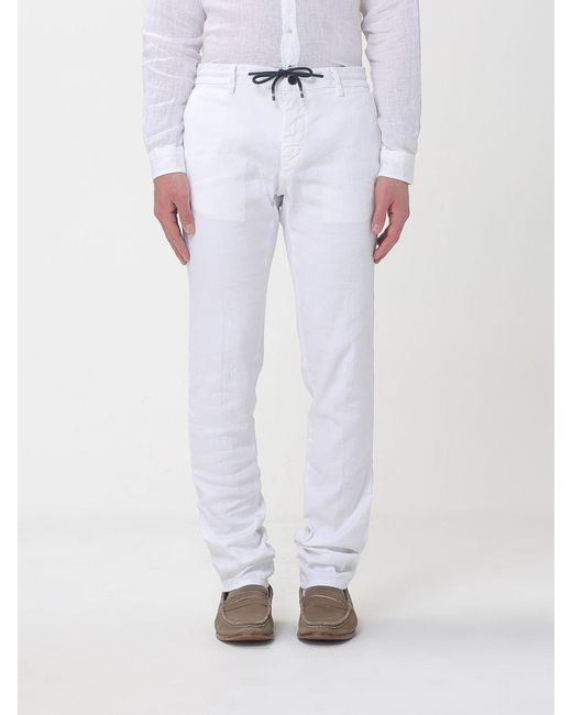 Mason's White Linen And Cotton Blend Drawstring Trousers for men