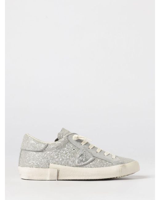 Philippe Model White Suede And Glitter Sneakers