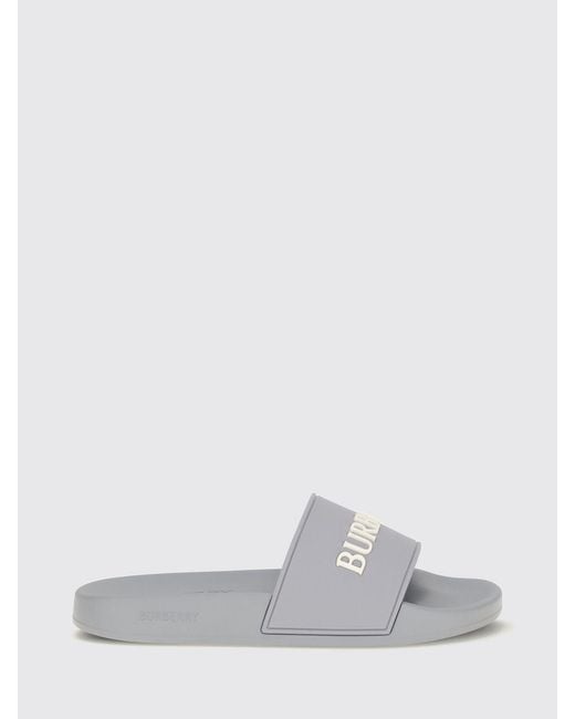 Burberry White Rubber Slides With Contrasting Lettering Logo for men
