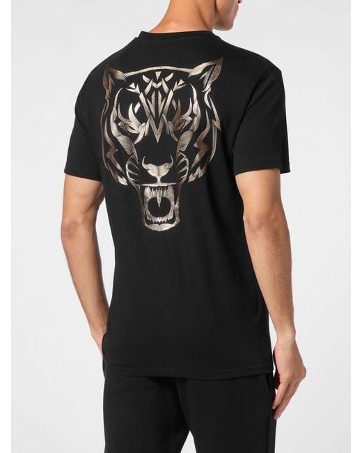 Philipp Plein Black Cotton Jersey T-Shirt With Laminated Back Logo for men