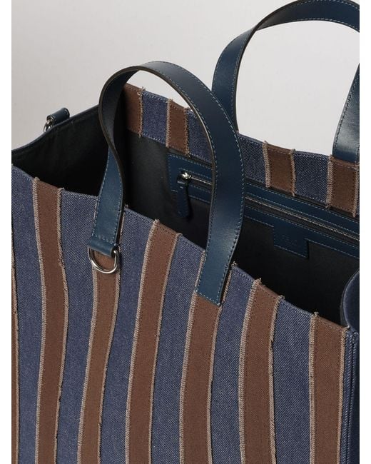Fendi Blue Two-Tone Striped Cotton Denim Handbag for men