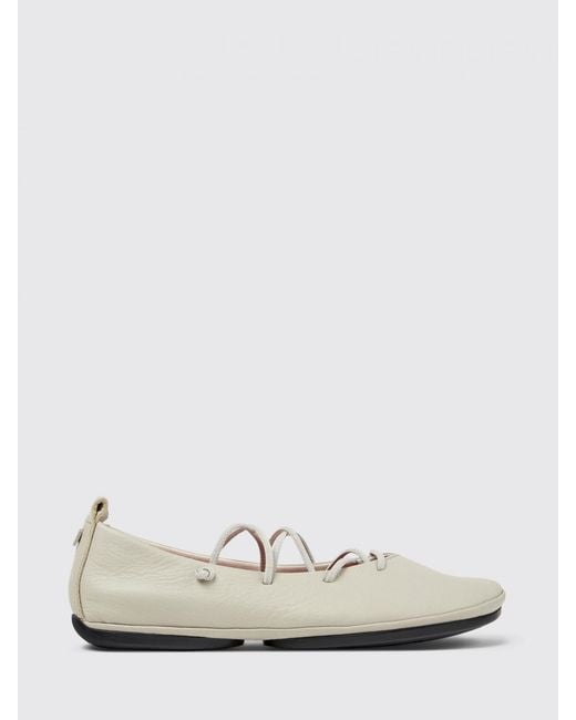 Camper White Right Nina Leather Ballerina Flats