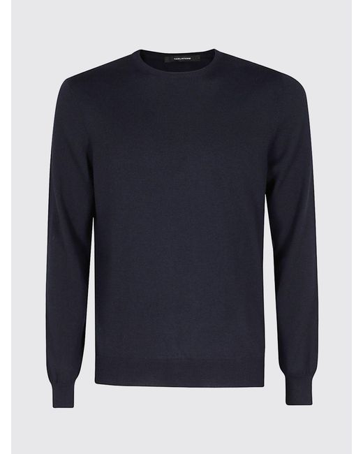 Tagliatore Blue 100% Wool Crew-Neck Jumper With Ribbed Trims for men