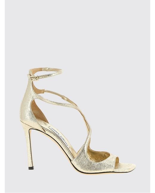 Jimmy Choo Natural Azia Laminated Nappa Sandals With A Stiletto Heel And Square Toe