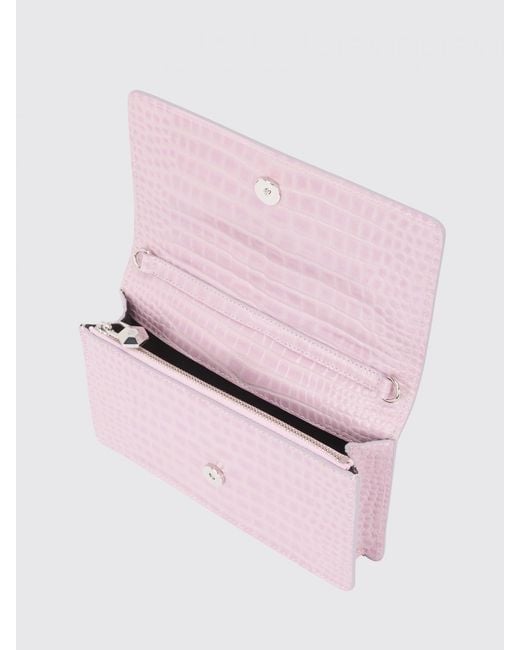 Philipp Plein Pink Crocodile Print Leather Clutch